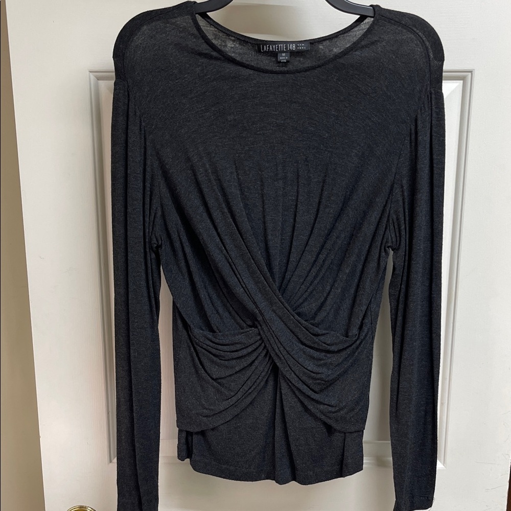 Lafayette 148 New York Charcoal Twist Front Blouse